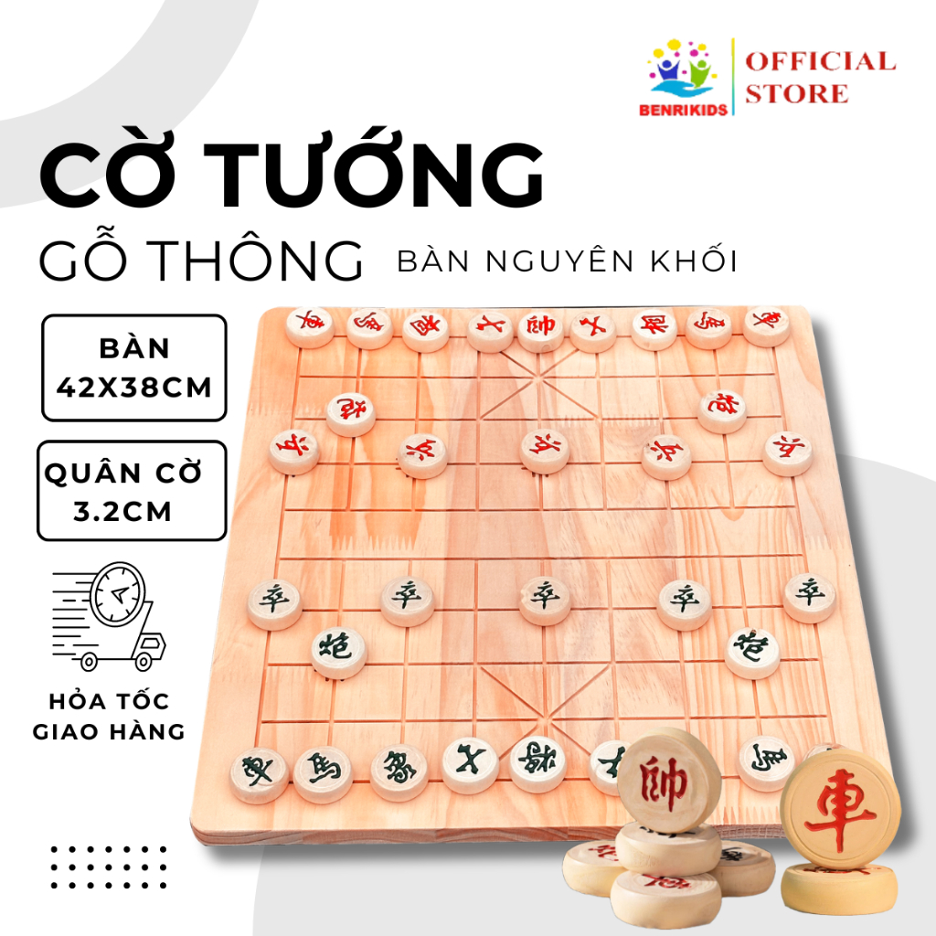 Bộ Cờ Tướng Bàn Gỗ Tự Nhiên Dày Dặn Loại Lớn Kích Thước 42x38cm BENRIKIDS